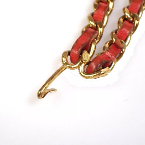 CHANEL CC Logo Charm Chain Belt 01S Leather Red Gold France Accessory - Picture 6 of 9
